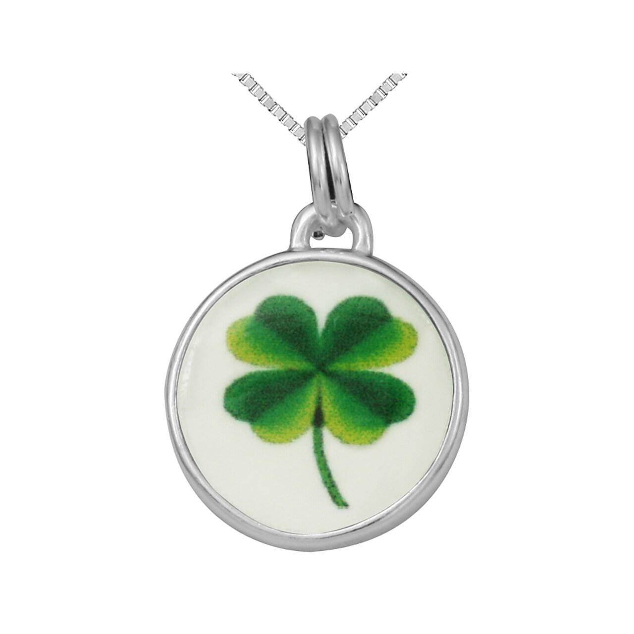 Gem And Harmony Four Leaf Clover Charm Pendant Necklace In Sterling Silver with Chain